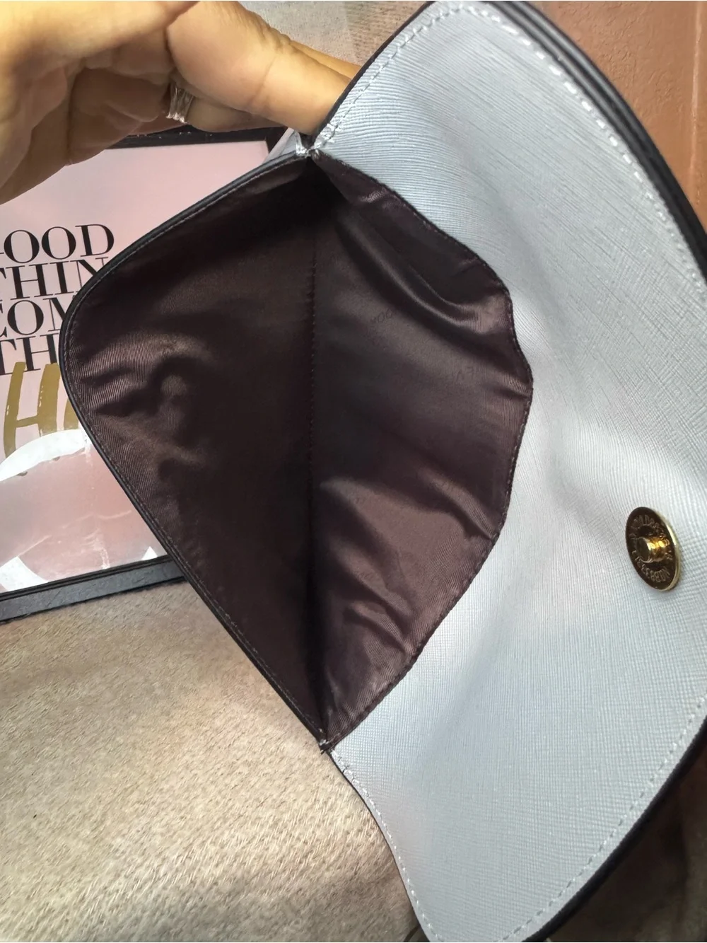 Elegant Light Gray Wristlet Clutch - Minimal Saffiano Style